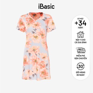 Đầm mặc nhà thun lạnh tay ngắn hoạ tiết iBasic 7916-3