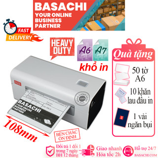 [Quà tặng] Máy in nhiệt BASACHI D465B A6/A7 dùng in đơn hàng giấy in nhiệt in bill decal [BH 12 Tháng]