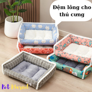 Đệm chữ nhật- ổ đệm  lông nhung cao cấp Harry cho chó mèo, chống thấm, dễ giặt