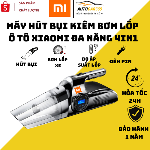 Máy Hút Bụi Ô Tô Xiaomi, Hút Bụi Ô Tô Đa Năng 4 Trong 1, Hút Bụi, Bơm Lốp, Đo Áp Suất Lốp, Đèn Pin