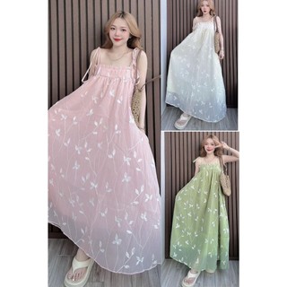 Đầm Maxi Đi Biển Hai Dây Dáng Dài Cúp Ngực Thêu Hoa Nổi Ba Màu Đi Chơi Mùa Hè-JLT086