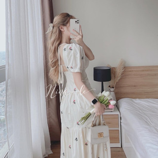 đầ lụa chéo dáng xoè cổ tim  hở lưng chít eo gb