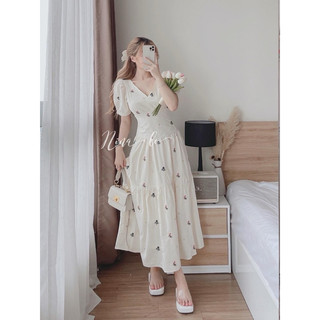 đầ lụa chéo dáng xoè cổ tim  hở lưng chít eo gb
