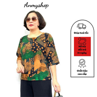 Áo trung niên nữ Anmyshop, áo kiểu cho mẹ chất lụa Hàn form xuông, tay lỡ, dáng dài