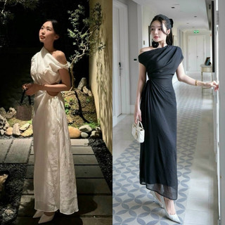 Đầm midi lệch vai khoét eo