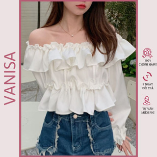 Áo kiểu bẹt trễ vai bèo tầng tay loa công chúa xinh VANISA CT026