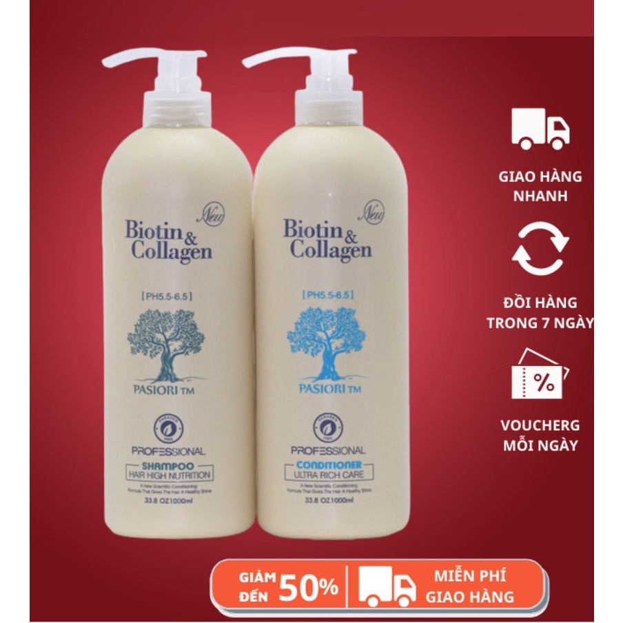 Biotin Collagen Trắng - Cặp Dầu Gội Xả Biotin Collagen Trắng 1000ml - Biotin Collagen Trắng Nuôi Dưỡ