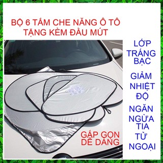 6 Tấm Che Nắng Ô Tô Tráng Bạc Gấp Gọn Che Nắng Cửa Kính Ô Tô Xe Hơi Cao Cấp Chống Tia UV Hiệu Quả Cao - Tặng mút kính