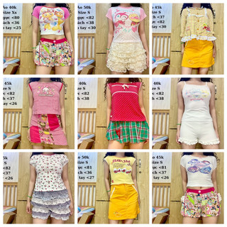 Áo baby tee 2hand, quần short bí 2hand, quần váy tầng 2hand