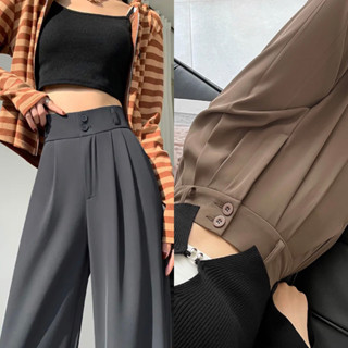Quần Ống Suông Cạp Cao Culottes Dài 100cm Cạp Bản To 7cm 2 khuy Siêu Đẹp Ma8888