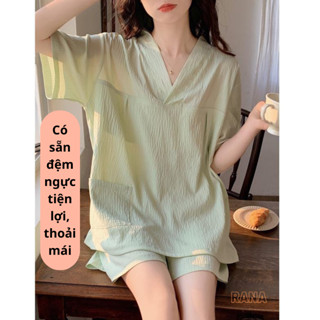 Đồ bộ mặc nhà nữ Phong cách Hàn Quốc Có mút ngực Form dáng trẻ trung RaNaShop phù hợp với bạn nữ không thích mặc áo ngực