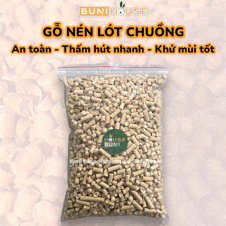 Gỗ nén lót chuồng Thỏ Bọ Hamster Nhím Sóc 1kg - viên gỗ nén hút nước tiểu khử mùi hôi chuồng thú cưng Bunihouse