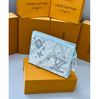 Clutch cầm tay lv mix vân loang xanh kèm box-clutch cầm tay nam hoạ tiết vân loang dập nổi ful box