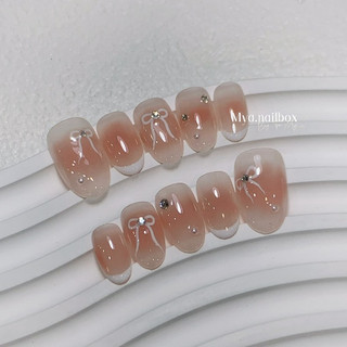 Nailbox mẫu form tròn ngắn vẽ hoạ tiết nơ, nail thiết kế, Mã A3