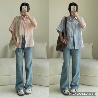 Áo sơ mi cộc tay kẻ xanh hồng siêu hot🔥
