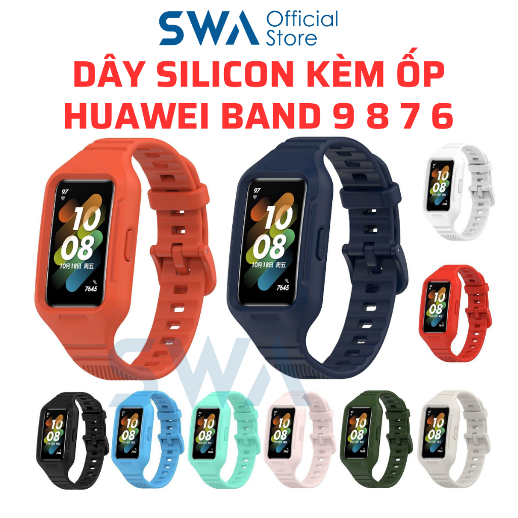 Dây Silicon Liền Ốp Huawei Band 9 8 7 6 Dây Cao Su Kèm Vỏ Bảo Vệ SWA Cho Vòng Đeo Tay Thông Minh HWband 6 7 8 9 HB03