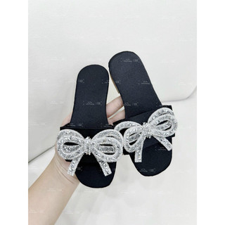 Dép nữ quai ngang đính nơ nhùi sang chảnh