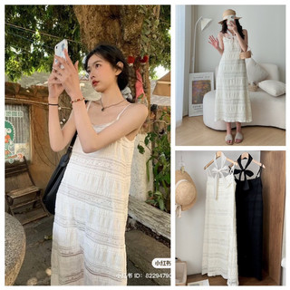Váy maxi ren 2 dây đi biển tặng kèm nơ cổ siêu xinh