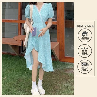 K34 - Váy hoa tùng bèo đuôi cá đắp chéo tà