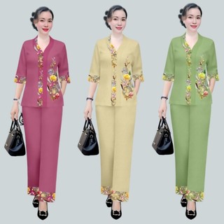 Đồ Bộ Trung Niên Cho Bà Cho Mẹ - Bộ bà lai trung niên mẫu lụa latin cao cấp giả vân gấm hình in 5D sang trọng 42-80kg