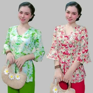 Bộ bà ba tay bèo cổ tim - Mẫu bà ba lụa cổ tim phối tay bèo tiểu thư phom bigsize 48-65kg