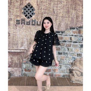  BIGSIZE HIẾU HIẾU  55-100KG  - Set babydoll xốp hoa nhí áo cổ tròn + quần đùi hoa 