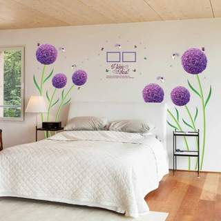 Decal dán tường hoa cẩm tú cầu tím