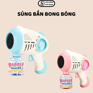 Máy bắn bóng bay 2 màu hồng/xanh kèm hộp xà phòng bắn cực nhiều bong bóng, đồ chơi thổi bong bóng cho bé