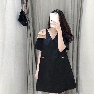 Đầm bầu công sở màu đen nơ vai