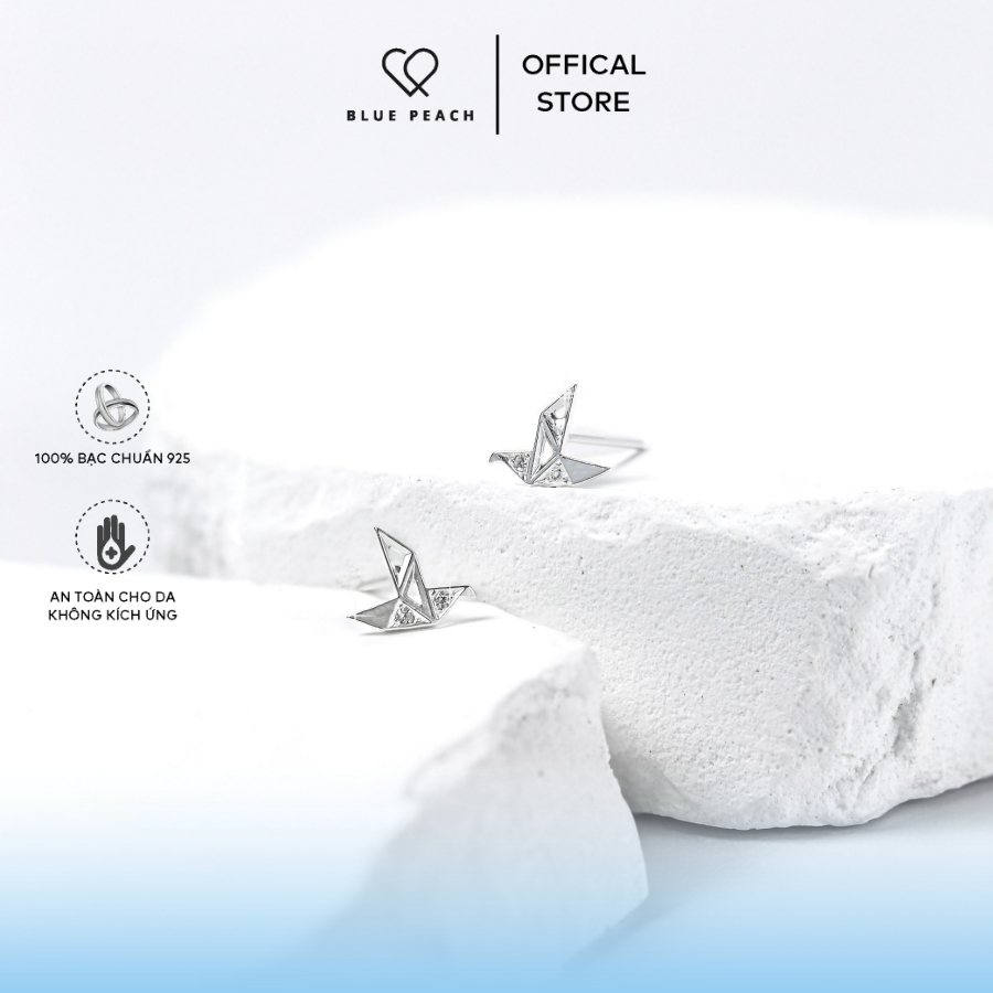 Khuyên Tai Bạc Blue Peach Hạc Đá KT341