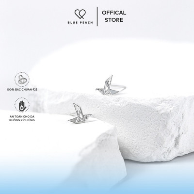 Khuyên Tai Bạc Blue Peach Hạc Đá KT341