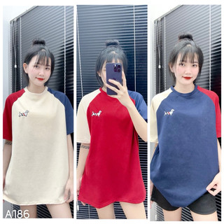 [ Rẻ vô địch ] Áo thun chất cotton khô 3158 form rộng tay lỡ - Thom thêu hai màu vai