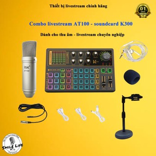 Micro thu âm Sound Card K300 & Mic ISK AT100 Hát Livestream Điện Thoại Chuyên Nghiệp, Smilelife Studio