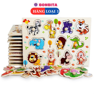   Loại I  Bảng Ghép Hình Núm Gỗ Thông Minh – Đồ Chơi Ghép Hình Động Vật Chữ Số Giáo Dục Sớm Phát Triển Trí Tuệ Cho Bé 