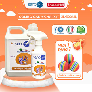 Combo Xịt Diệt Khuẩn, Khử Mùi Đồ Chơi, Phòng Bệnh Cho Thú Cưng Sanodyna Pet (Chai 300ml x Can 2L)