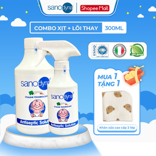  Combo Nước Muối Điện Hóa Xịt Khuẩn Chống Hăm Khử Mùi Sanodyna Baby An Toàn Cho Bé Sơ Sinh Có Lõi Thay Thế  300ml chai  