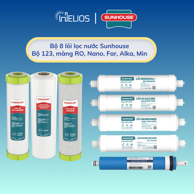 Combo 8 lõi lọc nước Sunhouse bộ lọc thô 123, màng RO và lõi chức năng 5678 dùng cho máy lọc nước Sunhouse
