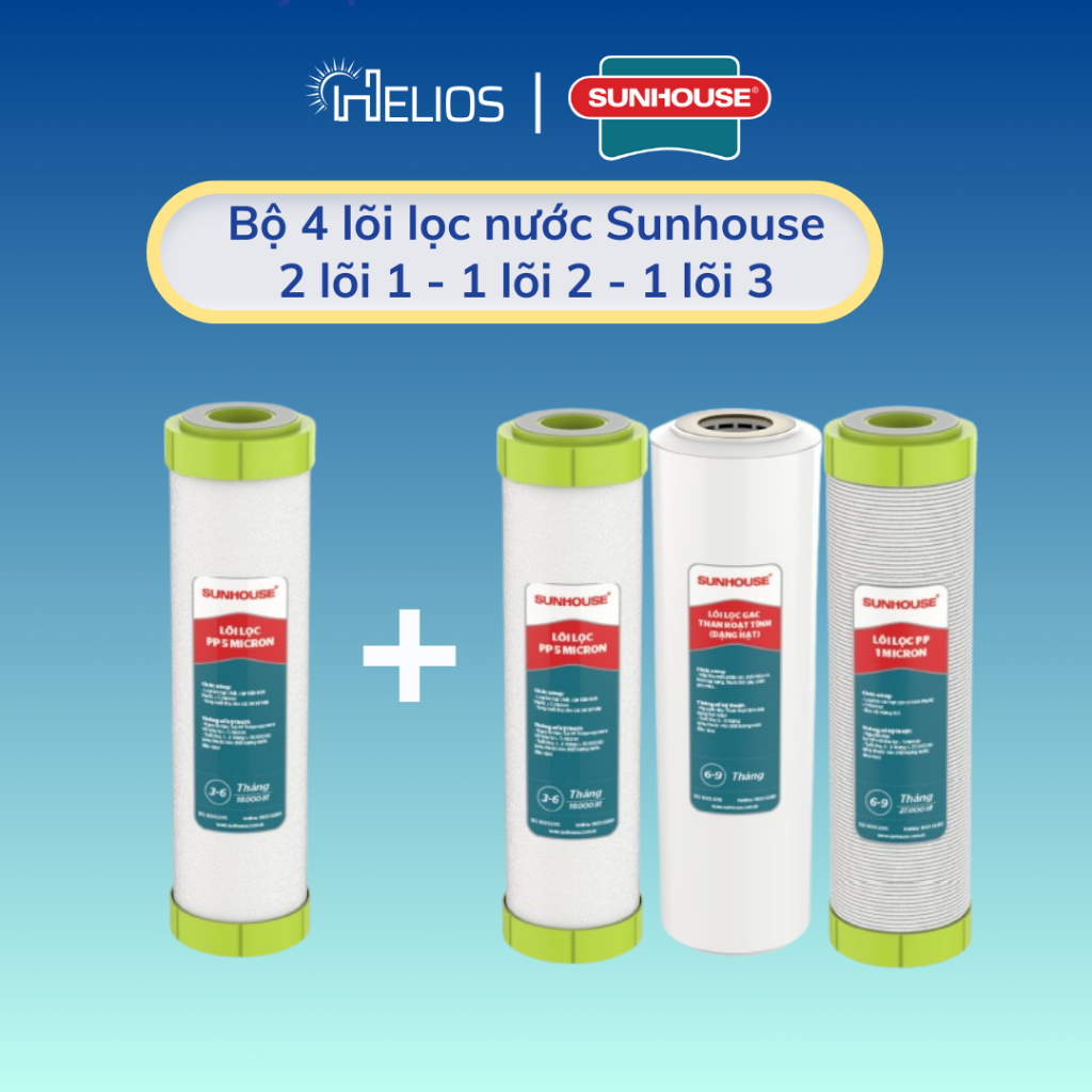 Bộ 4 lõi lọc thô Sunhouse chính hãng ( 2 lõi 1, 1 lõi 2, 1 lõi 3) dùng cho máy lọc nước RO Sunhouse