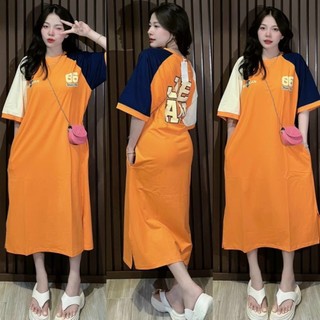 Đầm Suông Phối Tay Vải Tăm Lạnh Co giãn Thoáng Mát, Váy Midi Cổ Tròn túi Hông điệu đà phù hợp mặc nhà dạo phố