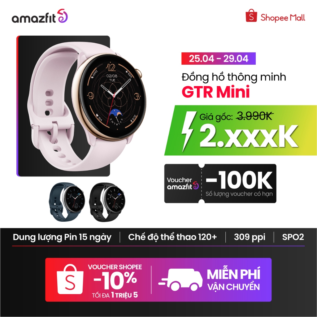 Đồng hồ thông minh Amazfit GTR Mini - Thép không gỉ | Thiết kế nhỏ gọn -  Hàng Chính Hãng - Bảo hành 12 tháng