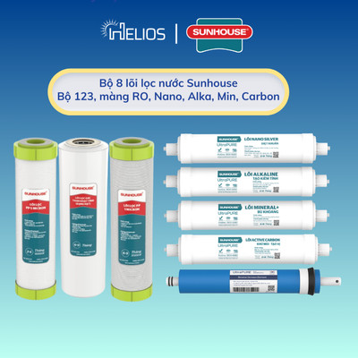 Bộ 8 lõi lọc nước Sunhouse chính hãng dùng cho máy lọc nước Sunhouse 8 cấp (123, RO, Nano, Alkaline, Mineral, Active)