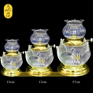 Đèn dầu 09 - mẫu hoa sen thủy tinh trắng - 3 kích thước và dầu thắp đèn cát tường mã lai