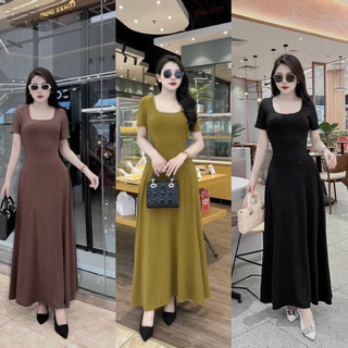 [có hình thật]  Đầm Nữ Basic Cổ Vuông Dáng Xoè Nữ Tính, thích hợp đi chơi, dạo phố