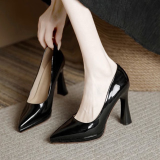 Giày Cao Gót Tăng Chiều Cao 10p Chất Liệu Da Bóng Mũi Nhọn Đúp Phong Cách Hàn Quốc Cho Nữ