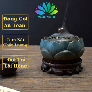 Lư đốt trầm hương, lư xông nhang trầm hương phong thủy chất liệu gốm sứ cao cấp hình hoa sen