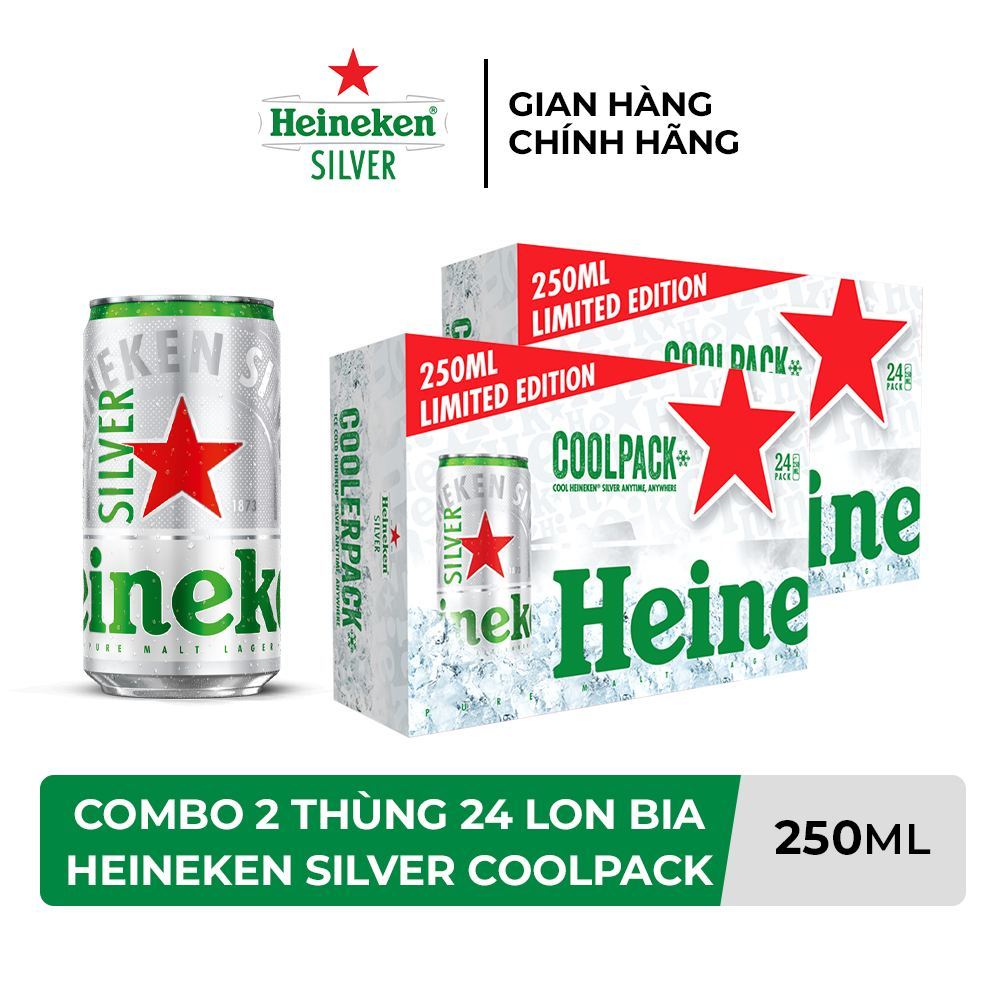 HỎA TỐC HCM - Combo 2 Thùng 24 lon bia Heineken Silver Coolpack 250ml/lon