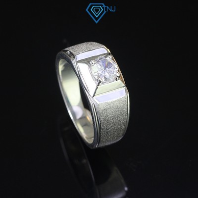 Nhẫn bạc nam 925 đính đá sang trọng viền nhám 2 bên cao cấp NNA0557 - Trang Sức TNJ
