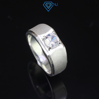 Nhẫn bạc nam viền trơn nhám đính đá phong cách đơn giản NNA0556 - Trang Sức TNJ