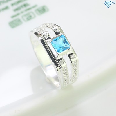 Nhẫn bạc nam mặt đính đá vuông màu xanh dương viền hở cao cấp NNA0559 - Trang Sức TNJ