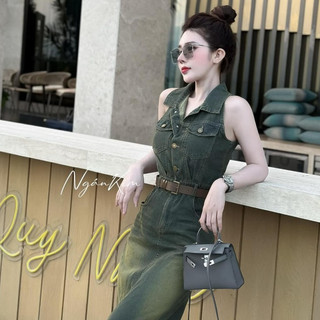 Đầm váy nữ, Váy jeann sát nách kèm đai xinh xẻo đáng yêu
